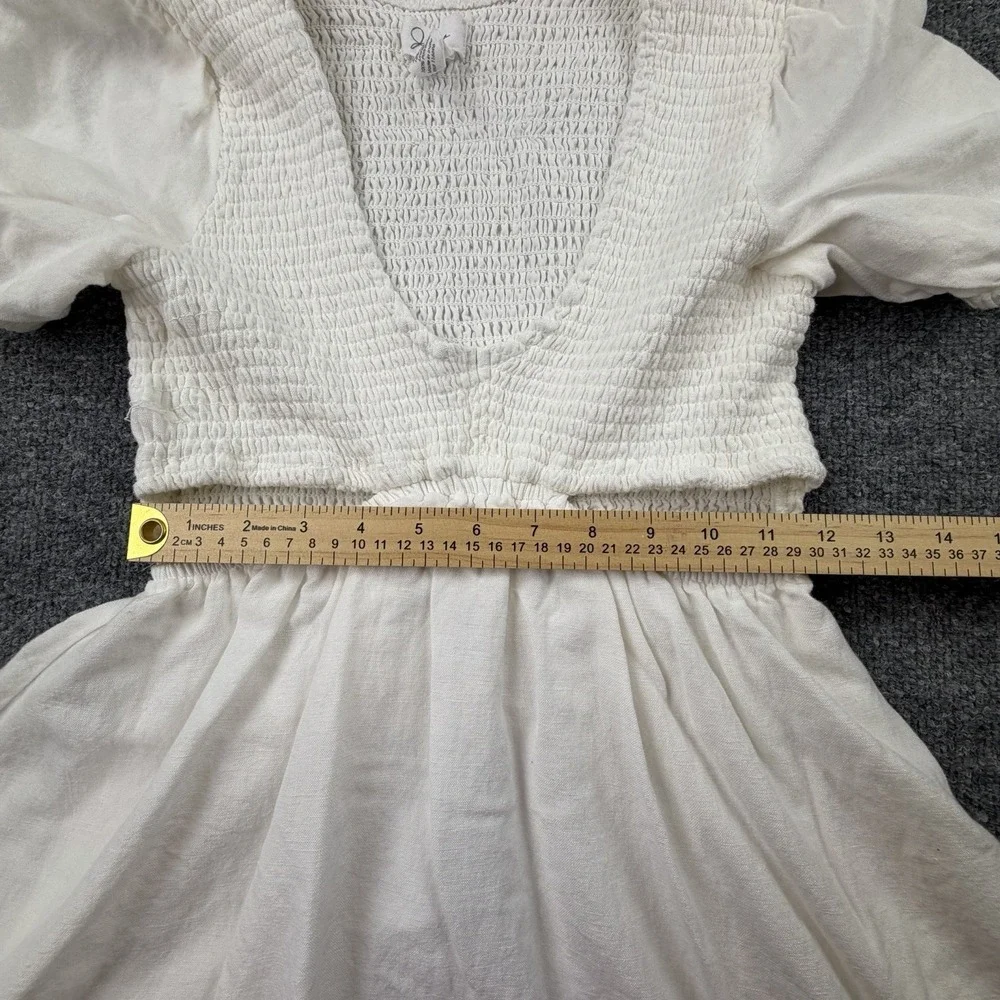 Japna White Smocked Mini Dress Puff Sleeve Boho Cottagecore S‎